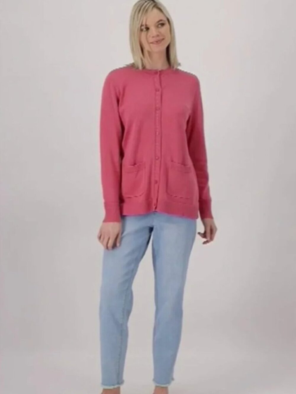 Isaac Mizrahi Live Cardigan Sweater Size L Desert Rose Button-Up Pockets - New